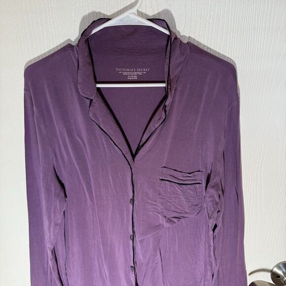Victoria Secret Pajama Top Sleepwear Medium Purple Solid Long Sleeve Modal - Picture 3 of 7